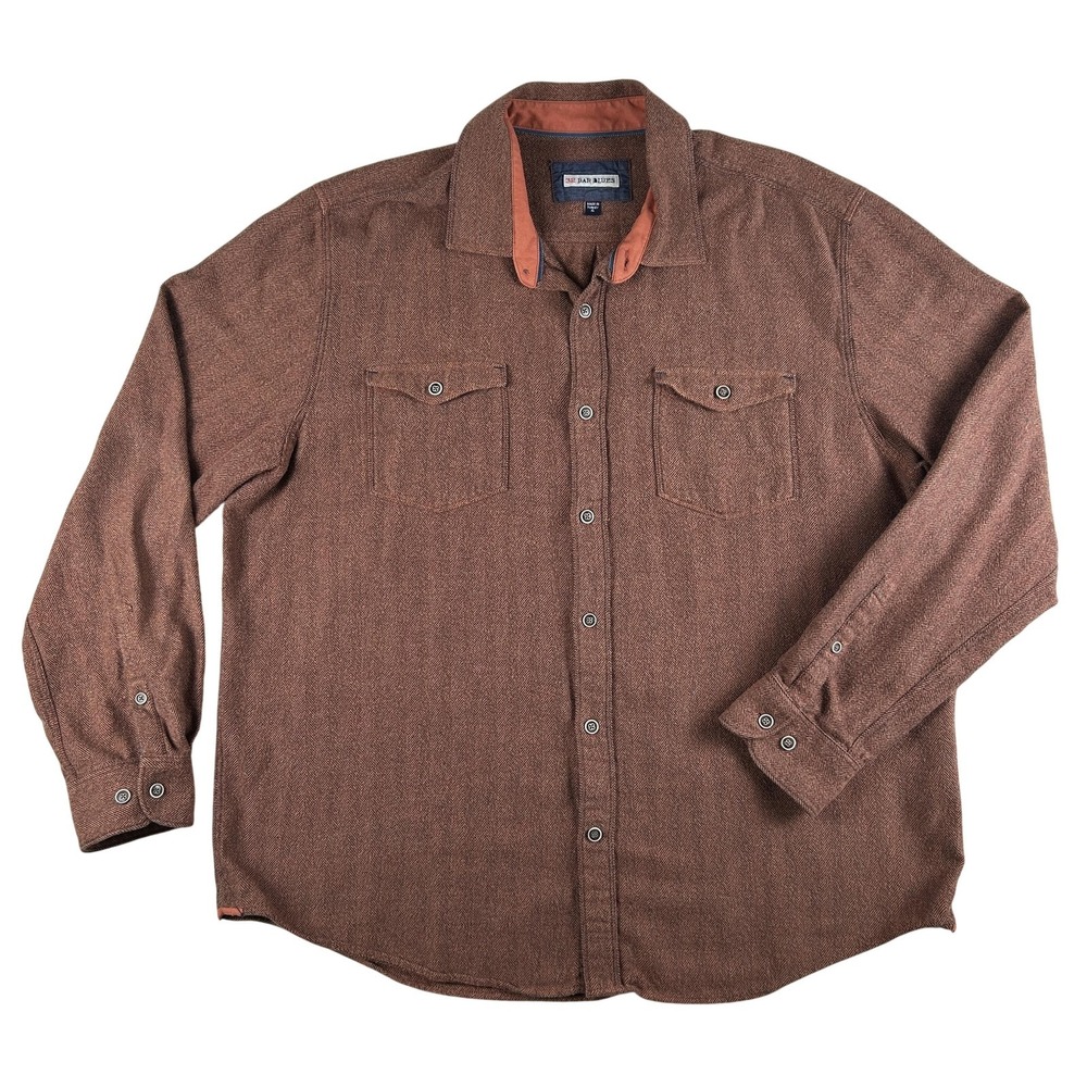 32 Bar Blues Shirt Mens XL Brown‎ Herringbone Long Sleeve Casual Button Front